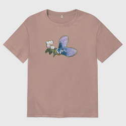 Футболка оверсайз мужская Синица и цветок, цвет: пыльно-розовый