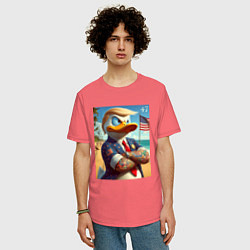 Футболка оверсайз мужская Donald Trump Duck - meme, цвет: коралловый — фото 2