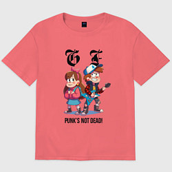Футболка оверсайз мужская Dipper and Mabel - punks not dead meme, цвет: коралловый
