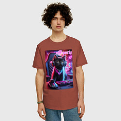 Футболка оверсайз мужская Чёрный котёнок - киберспорт, цвет: кирпичный — фото 2