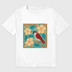 Футболка оверсайз мужская Воробей на ветке яблони, цвет: белый