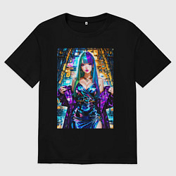Футболка оверсайз мужская Девушка поп идол, цвет: черный
