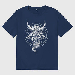Футболка оверсайз мужская Рогатый демон с языком, цвет: тёмно-синий