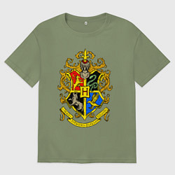 Футболка оверсайз мужская Хогвартс - герб, цвет: авокадо
