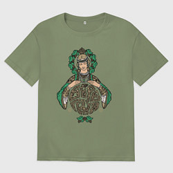 Футболка оверсайз мужская Славянская богиня Берегиня, цвет: авокадо