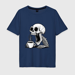 Мужская футболка оверсайз Skeleton with coffee