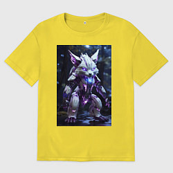 Футболка оверсайз мужская Киборг лиса с неоновой подсветкой, цвет: желтый