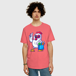 Футболка оверсайз мужская Петушок с продуктами, цвет: коралловый — фото 2