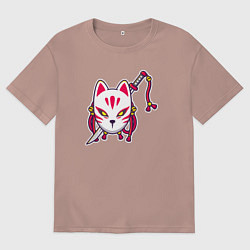 Футболка оверсайз мужская Кошка самурай, цвет: пыльно-розовый