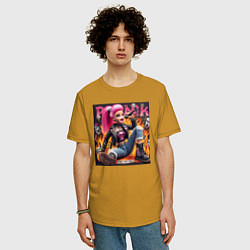 Футболка оверсайз мужская Barbie singer - punks not dead, цвет: горчичный — фото 2