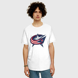 Футболка оверсайз мужская Columbus blue jackets - hockey team - emblem, цвет: белый — фото 2