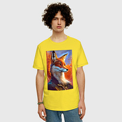 Футболка оверсайз мужская Fox fashionista - ai art fantasy, цвет: желтый — фото 2