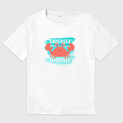 Футболка оверсайз мужская Симпатичный крабик и надпись, цвет: белый