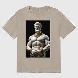 Футболка оверсайз мужская Античный герой с цепочкой, цвет: миндальный