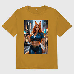 Футболка оверсайз мужская Рыжая лиса-полицейский, цвет: горчичный