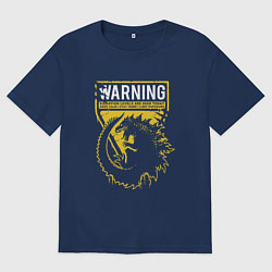 Футболка оверсайз мужская Годзилла - предупреждение, цвет: тёмно-синий