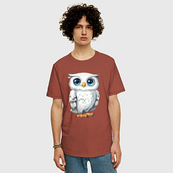 Футболка оверсайз мужская Белая сова с голубыми глазами, цвет: кирпичный — фото 2