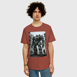 Футболка оверсайз мужская Конвой роботов в городе, цвет: кирпичный — фото 2