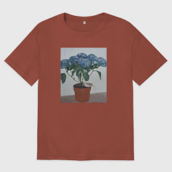 Мужская футболка оверсайз Спящий воробушек на гортензии