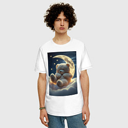 Футболка оверсайз мужская Плюшевый мишка сидит на Луне, цвет: белый — фото 2