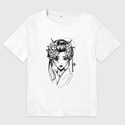 Мужская футболка оверсайз Японская девушка с красными глазами