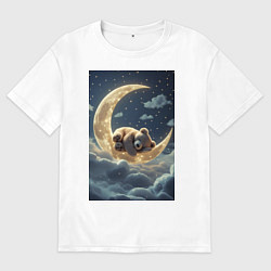 Футболка оверсайз мужская Плюшевый мишка спит на Луне, цвет: белый