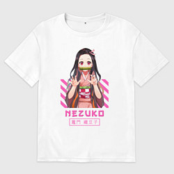 Мужская футболка оверсайз Клинок рассекающий демонов Незуко полоска