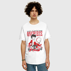 Футболка оверсайз мужская Ванпис Луффи череп, цвет: белый — фото 2