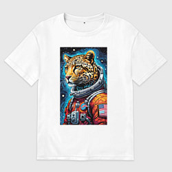 Мужская футболка оверсайз Леопард бравый космонавт - нейроарт