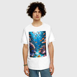 Футболка оверсайз мужская Подводный коралловый риф с рыбками, цвет: белый — фото 2