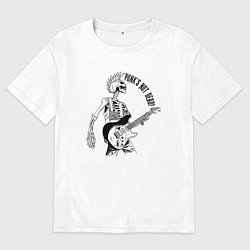 Футболка оверсайз мужская Skeleton guitarist - punks not dead motto, цвет: белый