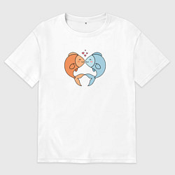 Мужская футболка оверсайз Влюбленные рыбки с сердечками