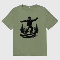 Мужская футболка оверсайз Сноубордист зомби в капюшоне