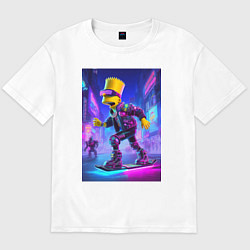 Футболка оверсайз мужская Bart Simpson on a hoverboard - cyberpunk ai art fa, цвет: белый