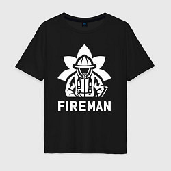 Футболка оверсайз мужская Пожарный в защитном шлеме, цвет: черный