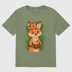 Футболка оверсайз мужская Тропическая лисичка, цвет: авокадо