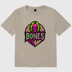 Футболка оверсайз мужская Bones кислотный череп, цвет: миндальный