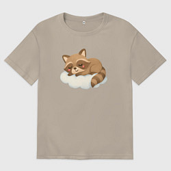 Футболка оверсайз мужская Милый енот на облачке, цвет: миндальный