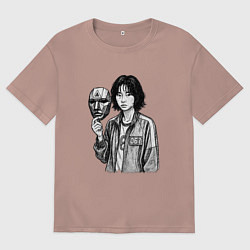 Футболка оверсайз мужская Игра в кальмара 067 с маской, цвет: пыльно-розовый