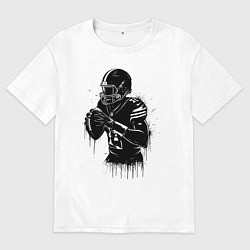 Футболка оверсайз мужская Американский футболист черной краской, цвет: белый