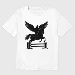 Футболка оверсайз мужская Конный спорт с крыльями, цвет: белый