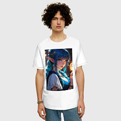 Футболка оверсайз мужская Прекрасная эльфийка-маг с шаром огня, цвет: белый — фото 2