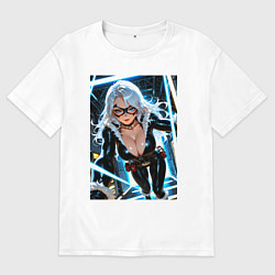 Мужская футболка оверсайз Черная кошка в сейфе банка