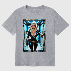 Мужская футболка оверсайз Черная кошка в сейфе банка