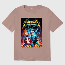 Футболка оверсайз мужская Вокались Фрай и гитарист Бендер - рок группа Футур, цвет: пыльно-розовый