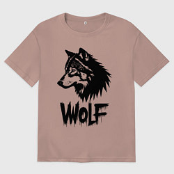 Футболка оверсайз мужская Волк в стиле граффити, цвет: пыльно-розовый