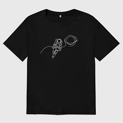 Мужская футболка оверсайз Космонавт рядом с планетой лайн арт