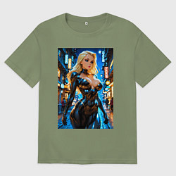 Футболка оверсайз мужская Черная Канарейка на улице, цвет: авокадо