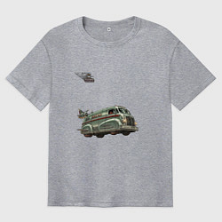 Футболка оверсайз мужская Ретрофутуристический летающий грузовик Хлеб, цвет: меланж