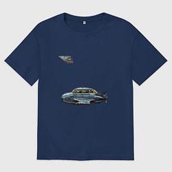 Футболка оверсайз мужская Летающее такси ретрофутуризм стримлайн, цвет: тёмно-синий